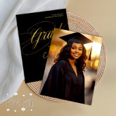 Black & Gold Minimal Scripted Grad Zeremonie Foto Einladung