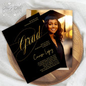 Black & Gold Minimal Scripted Grad Zeremonie Foto Einladung
