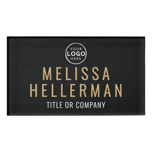 Black Gold Minimalist Logo Employee Namenschild (Vorderseite)
