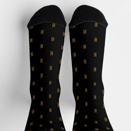Black & Gold Minimalist Modern Initials Monogram Socken (Oben)