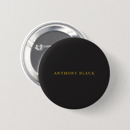 Black & Gold Minimalist Plain Elegant Own Name Button (Vorne & Hinten)