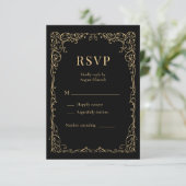 Black Gold Minimalist Wedding RSVP  (Stehend Vorderseite)