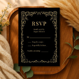 Black Gold Minimalist Wedding RSVP Karte