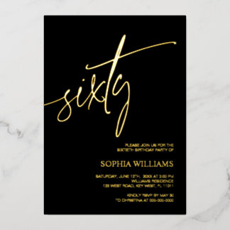Black & Gold Minimalistisch 60. Geburtstag Einladu Folieneinladung
