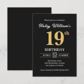 Black Gold Minimalistisch Modern Einfach 19. Gebur Einladung (Vorne/Hinten)