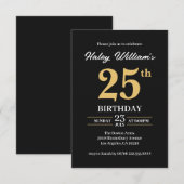 Black Gold Minimalistisch Modern Einfach 25. Gebur Einladung (Vorne/Hinten)