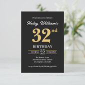 Black Gold Minimalistisch Modern Einfach 32. Gebur Einladung (Stehend Vorderseite)