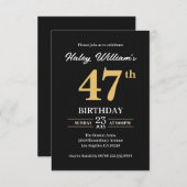 Black Gold Minimalistisch Modern Einfach 47. Gebur Einladung (Vorne/Hinten)