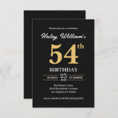 Black Gold Minimalistisch Modern Einfach 54. Gebur Einladung (Vorne/Hinten)