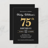 Black Gold Minimalistisch Modern Einfach 75. Gebur Einladung (Vorne/Hinten)