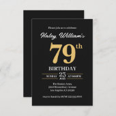 Black Gold Minimalistisch Modern Einfach 79. Gebur Einladung (Vorne/Hinten)