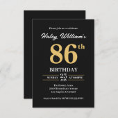 Black Gold Minimalistisch Modern Einfach 86. Gebur Einladung (Vorne/Hinten)