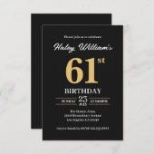 Black Gold Minimalistisch Modern Simple 61. Geburt Einladung (Vorne/Hinten)