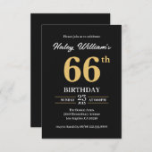 Black Gold Minimalistisch Modern Simple 66. Geburt Einladung (Vorne/Hinten)
