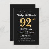 Black Gold Minimalistisch Modern Simple 92. Geburt Einladung (Vorne/Hinten)