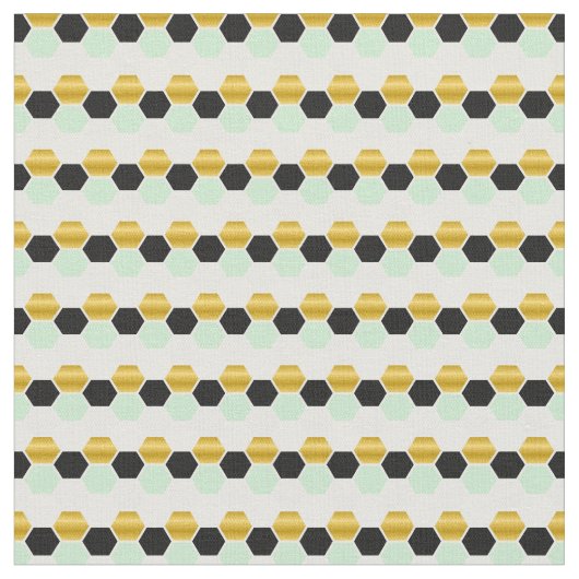 Black Gold Mint Geometric Hex Hexagramm Stoff (Nahaufnahme)