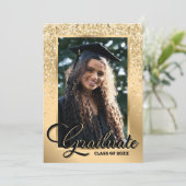 Black Gold Modern 2 Foto Graduation Party Einladung (Stehend Vorderseite)