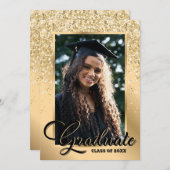 Black Gold Modern 2 Foto Graduation Party Einladung (Vorne/Hinten)