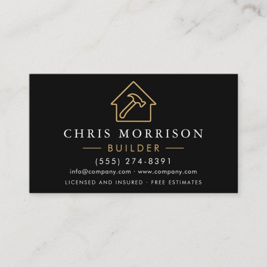 Black Gold Modern Builder Construction  Visitenkarte (Vorderseite)