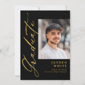 Black Gold Modern Calligraphy Photo Graduation Einladung (Vorderseite)