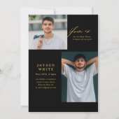 Black Gold Modern Calligraphy Photo Graduation Einladung (Rückseite)