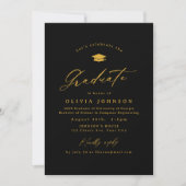 Black Gold Modern Calligraphy Photo Graduation Einladung (Vorderseite)