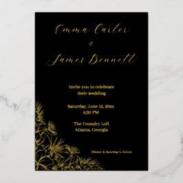 Black & Gold Modern Floral Wedding Foil Invitation Folieneinladung