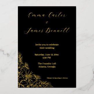 Black & Gold Modern Floral Wedding Foil Invitation Folieneinladung