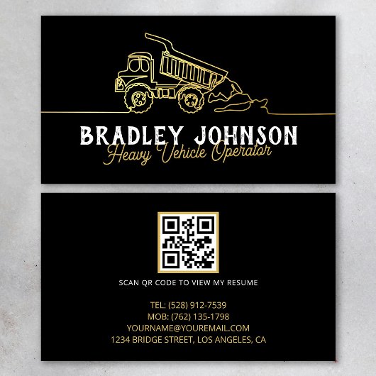Black Gold Modern Heavy Vehicle Operator QR Code Visitenkarte