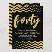 Black Gold Modern Minimalist 40th Birthday Party Einladung (Vorne/Hinten)
