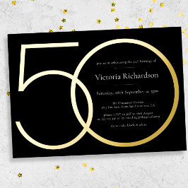 Black Gold Modern Minimalistisch 50. Geburtstag Folieneinladung