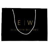Black Gold Modern Minimalistische Monogram Name Große Geschenktüte (Rückseite)