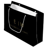 Black Gold Modern Minimalistische Monogram Name Große Geschenktüte (Vorderseite Schrägansicht)