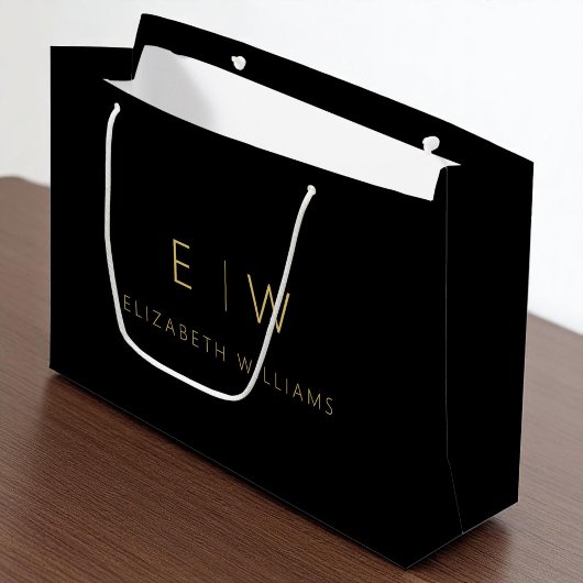 Black Gold Modern Minimalistische Monogram Name Große Geschenktüte