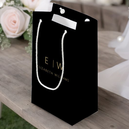 Black Gold Modern Minimalistische Monogram Name Kleine Geschenktüte