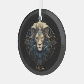 Black Gold Modern Script Löwe Star Sign Leo Ornament Aus Glas (Vorderseite links)