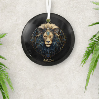 Black Gold Modern Script Löwe Star Sign Leo Ornament Aus Glas
