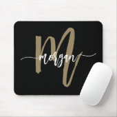 Black Gold Modern Script Monogram Name Mousepad (Mit Mouse)