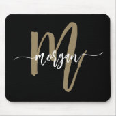 Black Gold Modern Script Monogram Name Mousepad (Vorne)