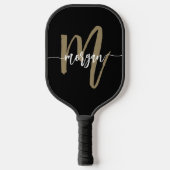 Black Gold Modern Script Monogram Name Pickleball Schläger (Vorderseite)