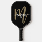Black Gold Modern Script Monogram Name Pickleball Schläger (Rückseite)