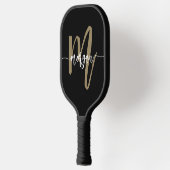 Black Gold Modern Script Monogram Name Pickleball Schläger (Links)