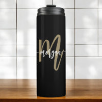 Black Gold Modern Script Monogram Name