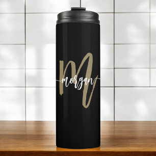 Black Gold Modern Script Monogram Name Thermosbecher