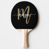 Black Gold Modern Script Monogram Name Tischtennis Schläger (Vorderseite)
