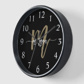 Black Gold Modern Script Monogram Name Uhr (Winkel)