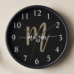 Black Gold Modern Script Monogram Name Uhr