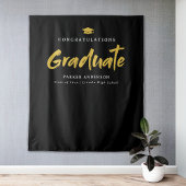 Black & Gold Moderne Brush Script Graduation Party Wandteppich