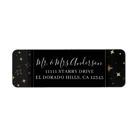 Black & Gold Moderne Celestial Moon Stars Hochzeit (Vorne)