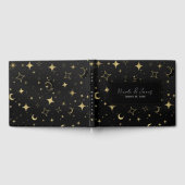 Black & Gold Moderne Celestial Moon Stars Hochzeit Gästebuch (Voll)